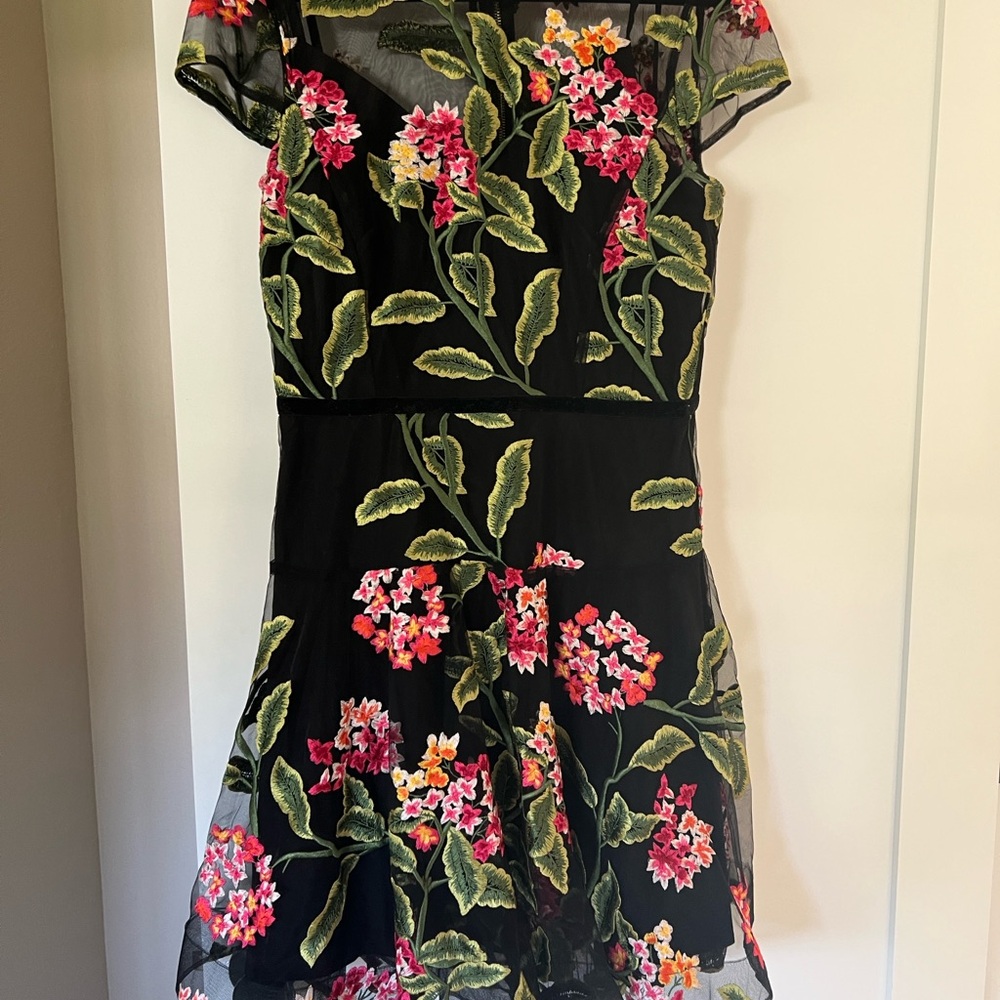 Bronx & Banco Floral Embroidered Black Dress